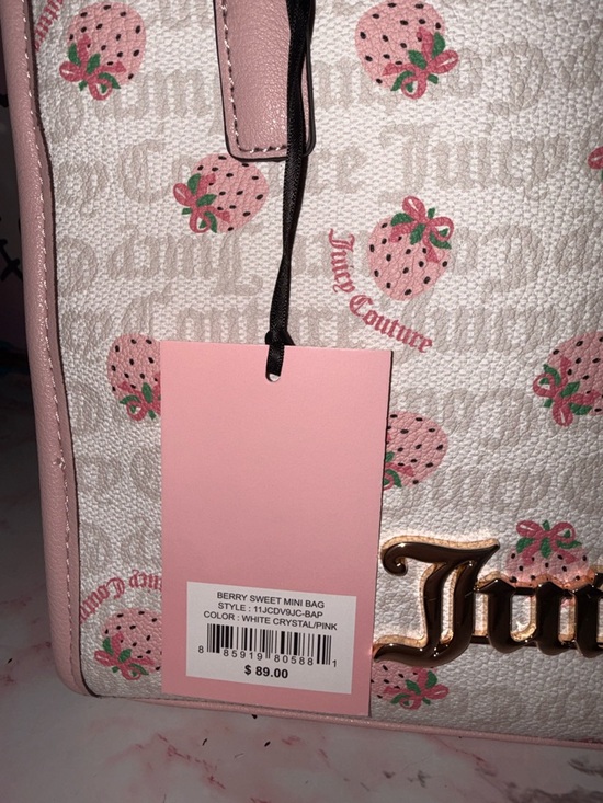 Juicy Couture White / Pink Strawberry Print Mini Satchel - Picture 6 of 6